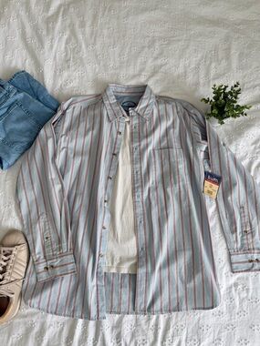Vintage B.U.M. Equipment Striped Button‑Down Shirt – Size Large (NWT)
